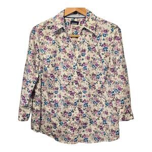 Basic Editions Womens Button Up Shirt Plus Size XXL Ditsy Floral Cottagecore